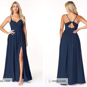 Azazie Dark Navy Chiffon Dress